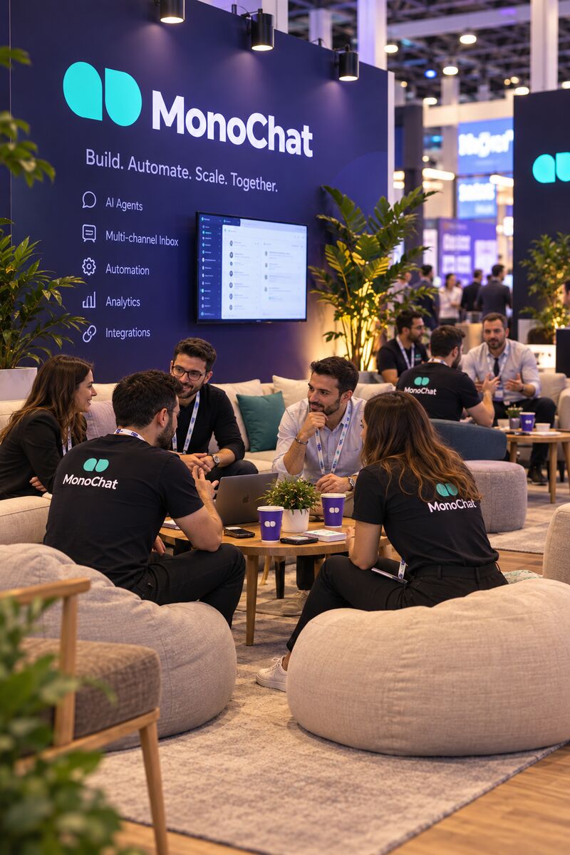 GICTC 2026’da MonoChat ekibiyle sohbet eden bir ziyaretçi
