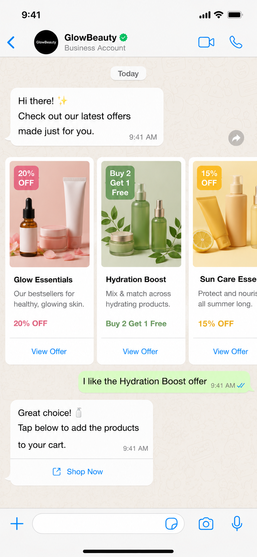 WhatsApp campaign carousel message example