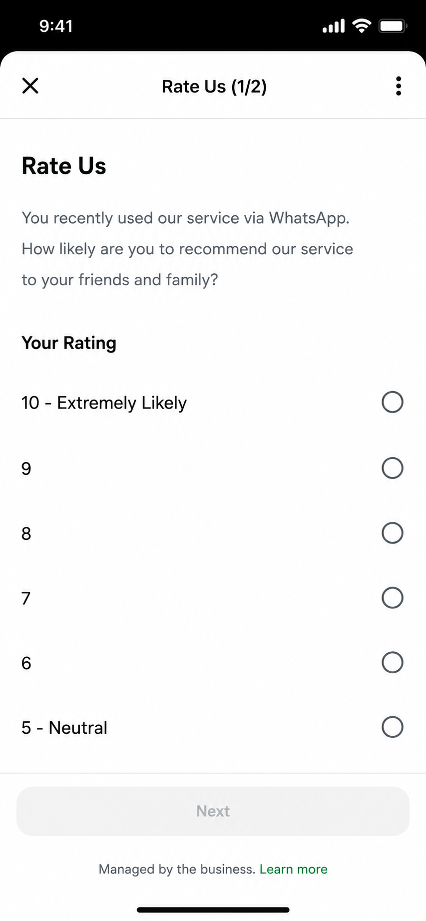 WhatsApp CSAT flow and customer satisfaction form