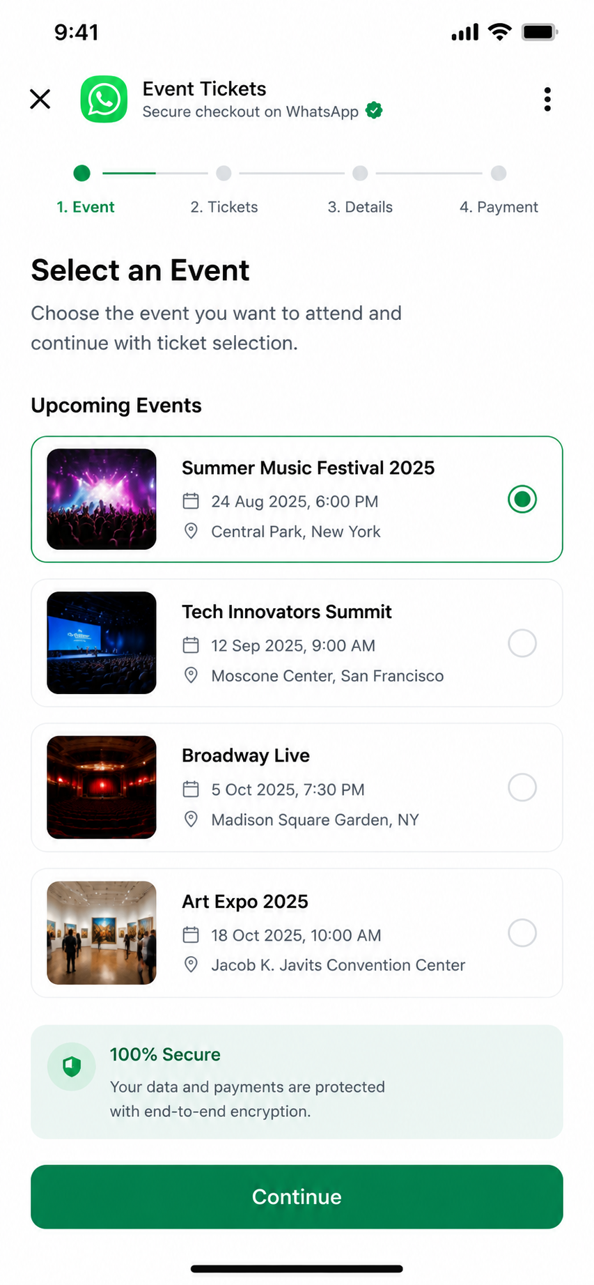 WhatsApp event registration and ticket sales flow