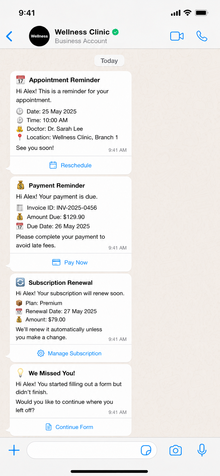 WhatsApp template reminder automation flow