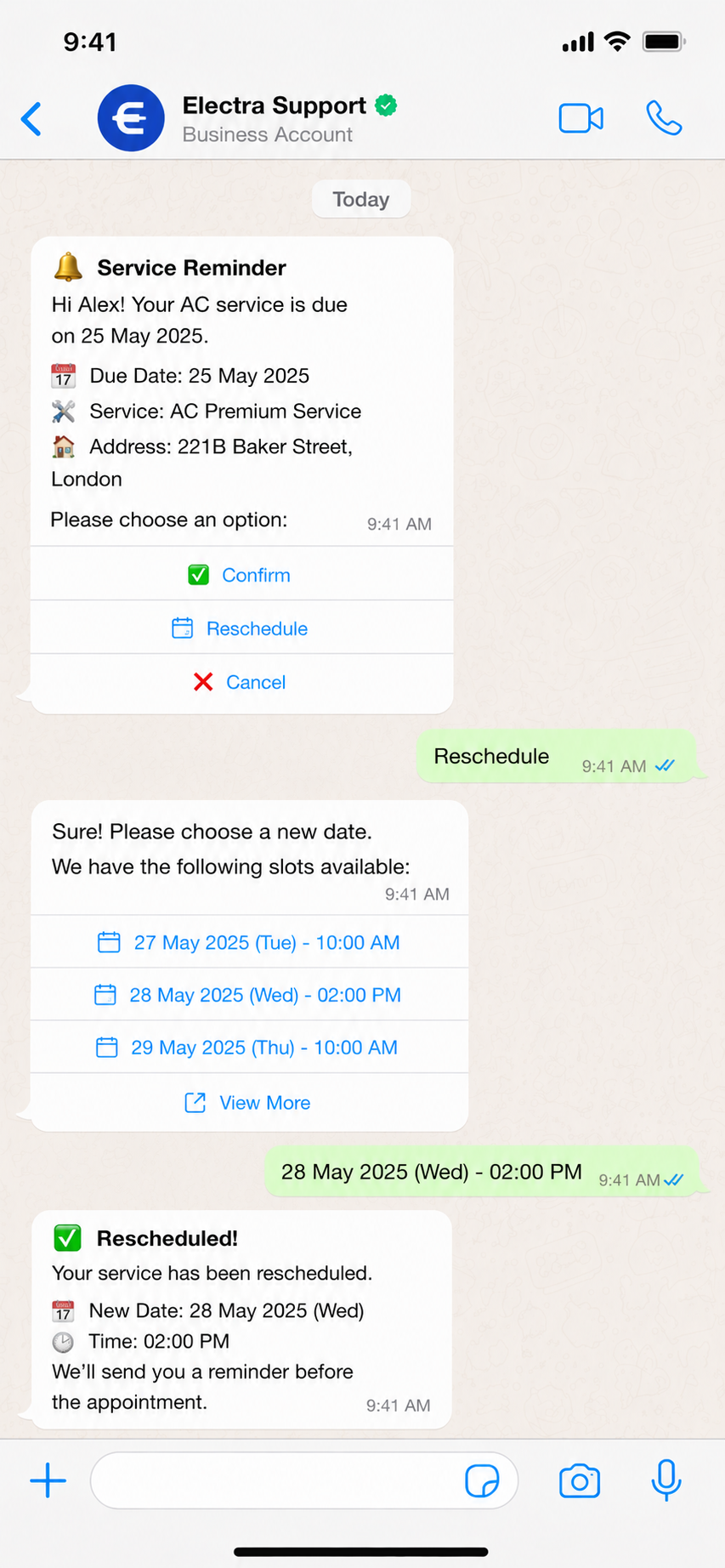 WhatsApp template message reply automation