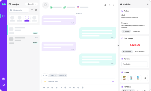 WhatsApp, Instagram ve tüm kanallardan müşteri desteği tab