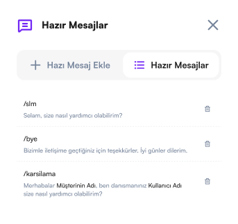 Hızlı & akıllı yanıt seçenekleri tab